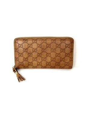 Gucci GG Guccisima Leather Bamboo Tassel Zippy Wallet Clutch